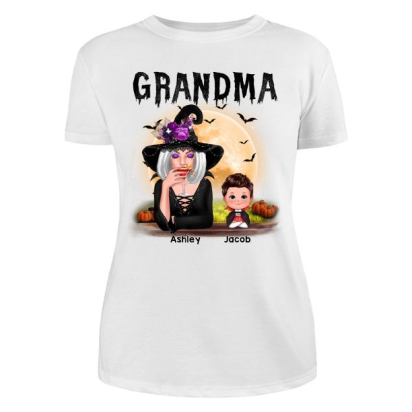 Grandma Mom Witch With GrandKids Halloween Personalized Shirt Hot on Sale - Image 2