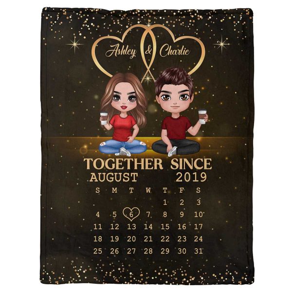 Doll Couple Sitting Together Since Anniversary Date Calendar Personalized Fleece Blanket - Anniversary Gift For Couple - Gift For Him, Gift For Her Online