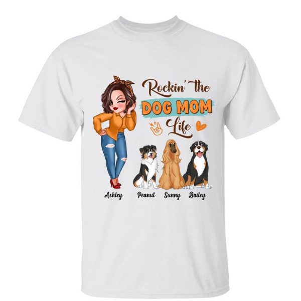 Rockin‘ The Dog Mom Life Pretty Woman & Cute Sitting Dog Personalized Shirt Fashion