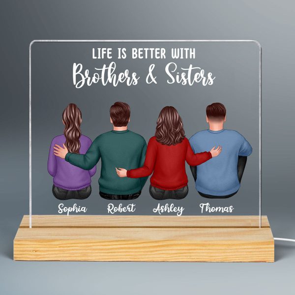Back View Like Is Better With Brothers Sisters Personalized Custom Shape Acrylic Plaque LED Night Light For Discount - Image 3