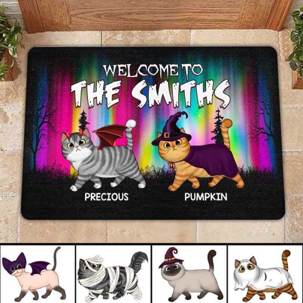 Northern Lights Walking Cats Halloween Personalized Doormat Fashion