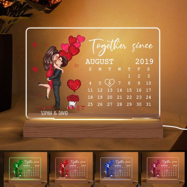 Be Mine Doll Couple Kissing Calendar Personalized Custom Shape LED Night Light Cheap
