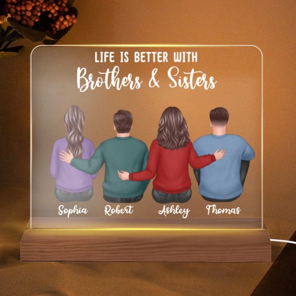 Back View Like Is Better With Brothers Sisters Personalized Custom Shape Acrylic Plaque LED Night Light For Discount - Image 5