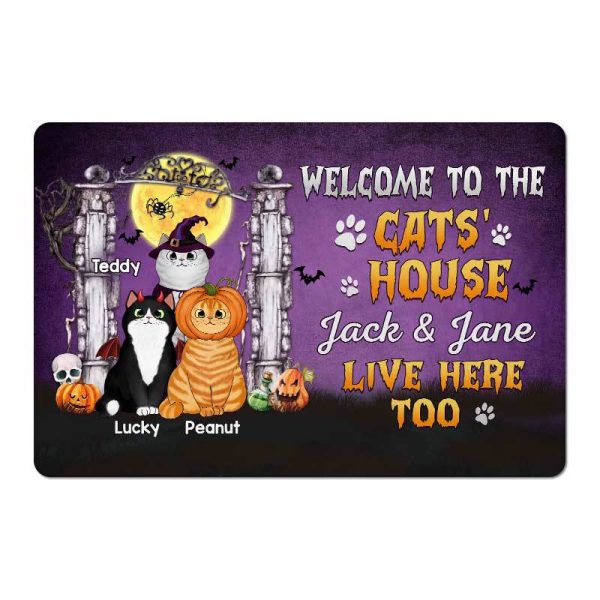 Welcome To Cats House Halloween Personalized Doormat Online now - Image 2