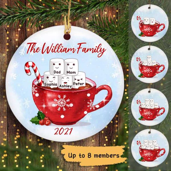 Family Marshmallow In Hot Choco Cup Personalized Circle Ornament Sale