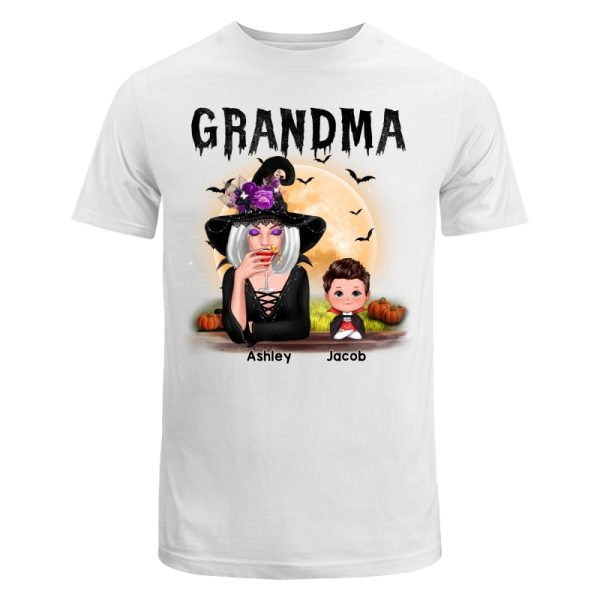 Grandma Mom Witch With GrandKids Halloween Personalized Shirt Hot on Sale - Image 3