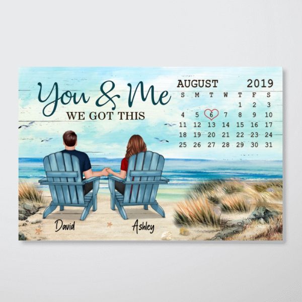 Anniversary Date Back View Couple Sitting Beach Landscape Gift For Him For Her Personalized Horizontal Poster Cheap - Image 3