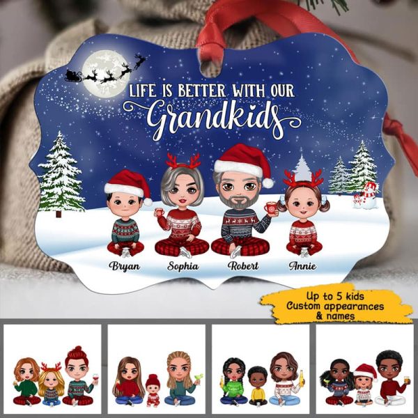 Doll Grandparents Sitting With Grandkids Personalized Christmas Ornament on Sale - Image 2