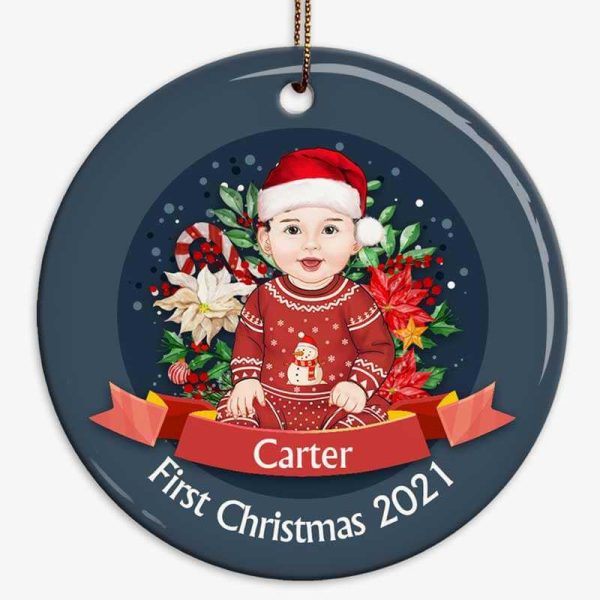 First Christmas Baby Front View Personalized Circle Ornament Online Hot Sale - Image 2