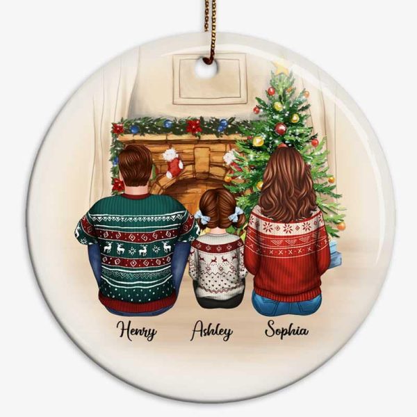 Family Sitting Around Fireplace Personalized Circle Ornament Sale