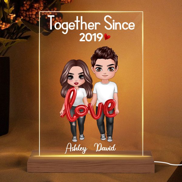 Doll Couple Love Balloon Personalized Rectangle Acrylic Plaque LED Lamp Night - Gift For Him For HerLight Online