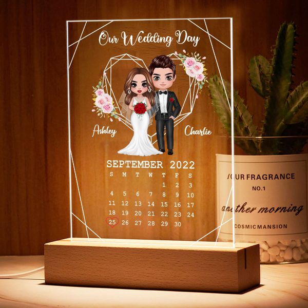 Doll Groom And Bride Personalized Acrylic Plaque LED Night Light - Wedding Anniversary Gift For Couple - Gift For Him - Gift For Her on Sale - Image 3