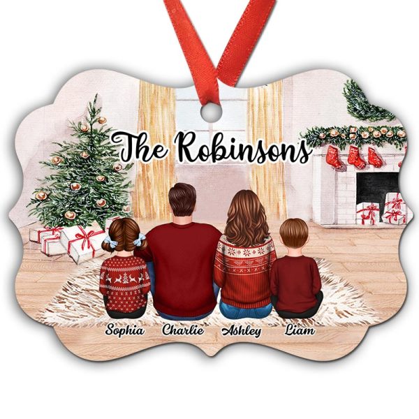 Family Dad Mom Kids Sitting In House Personalized Christmas Ornament on Sale