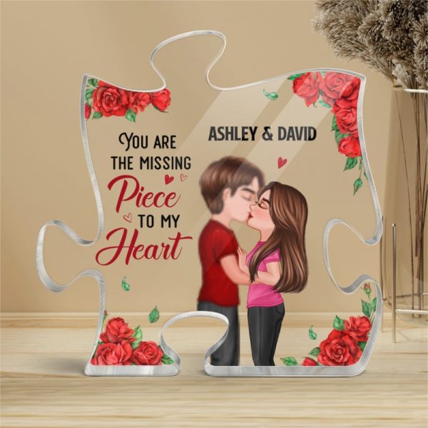 Rose You Are My Missing Piece Doll Couple Kissing Gift For Him For Her Personalized Puzzle Acrylic Plaque Hot on Sale - Image 4