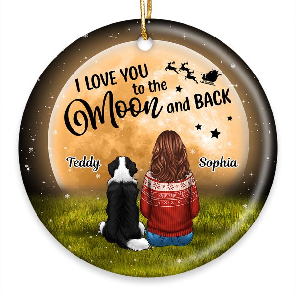 Dog Mom Sitting In Moonlight Personalized Circle Ornament on Sale