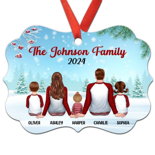 Family In Snow Back View Personalized Christmas Aluminium Ornament on Sale - Image 3