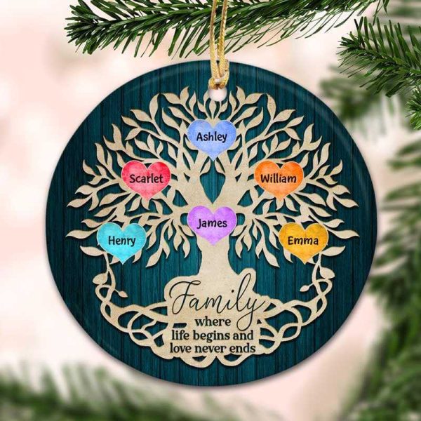 Tree Of Life Heart Name Christmas Personalized Decorative Circle Ornament Sale