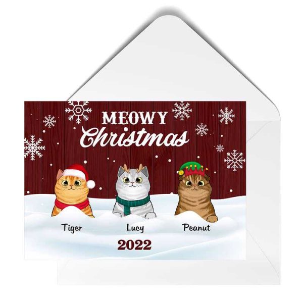 Meowy Christmas Peeking Fluffy Cats Personalized Postcard Supply