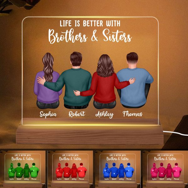 Back View Like Is Better With Brothers Sisters Personalized Custom Shape Acrylic Plaque LED Night Light For Discount