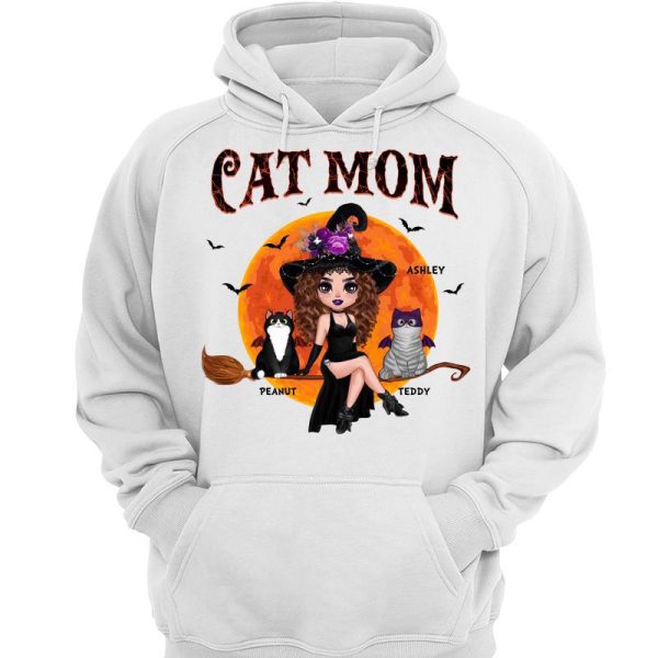 Doll Witch Sitting With Cats On Broom Red Moon Personalized Shirt Supply - Image 3