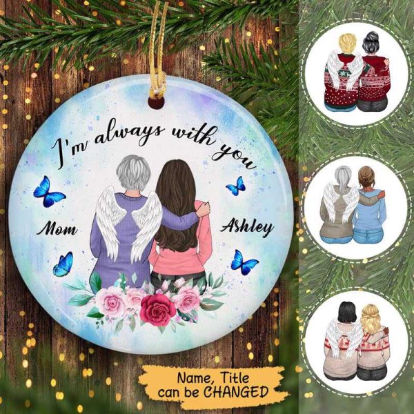 Mom Always With You Watercolor Butterflies Memorial Personalized Circle Ornament Sale