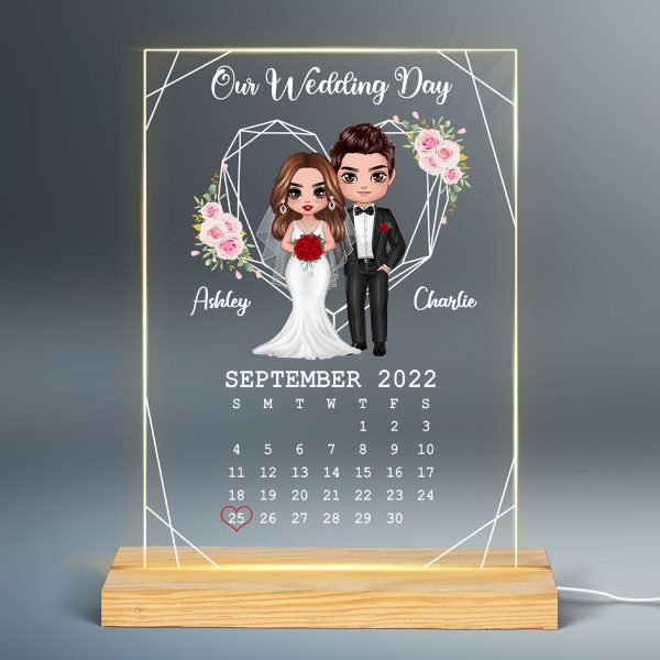 Doll Groom And Bride Personalized Acrylic Plaque LED Night Light - Wedding Anniversary Gift For Couple - Gift For Him - Gift For Her on Sale - Image 2