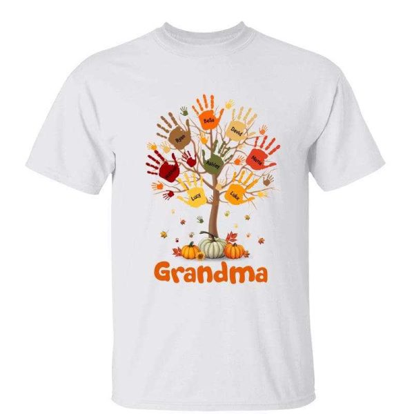 Fall Season Grandma Kid Hands On Tree Personalized Shirt Online