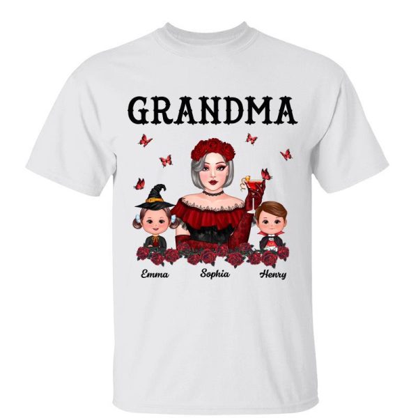 Halloween Roses Lady Costume Grandma Mom Auntie With Grandkids Personalized Shirt Discount