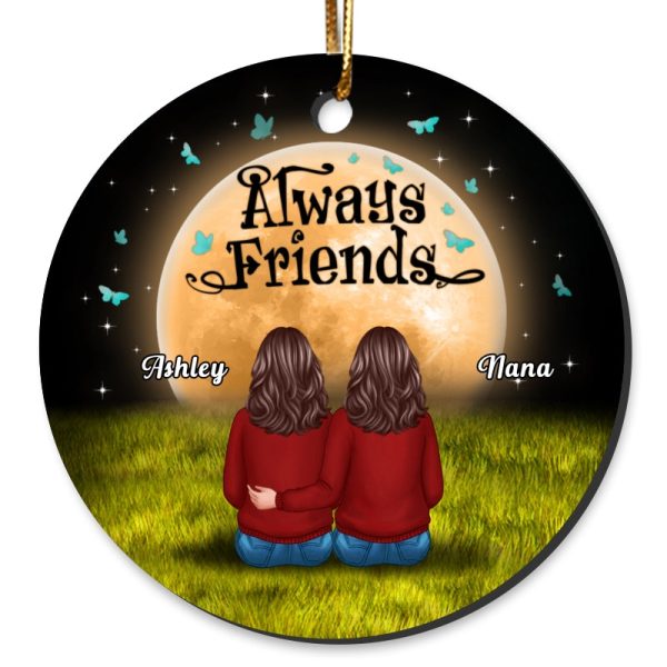 Always Sisters Best Friends Besties Siblings Personalized Circle Ornament Discount - Image 2