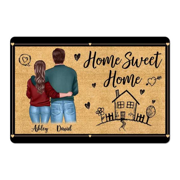 Home Sweet Home Couple Back View Housewarming Gift Personalized Doormat Online now - Image 2