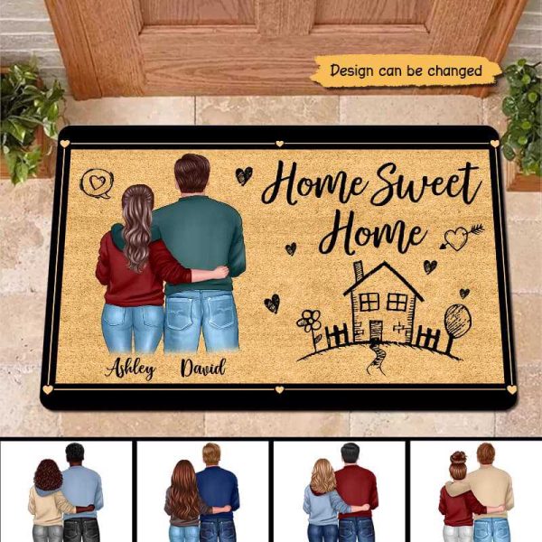 Home Sweet Home Couple Back View Housewarming Gift Personalized Doormat Online now