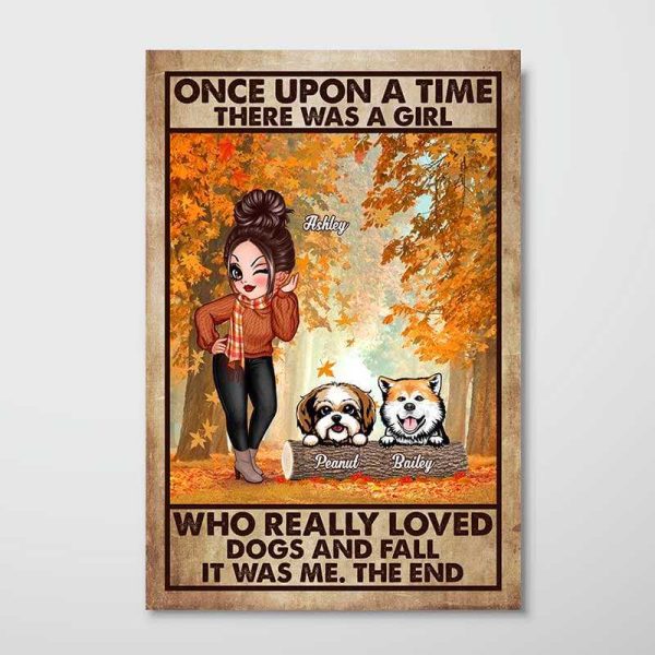 Pretty Girl Loves Dogs And Fall Personalized Vertical Poster Online - Image 2