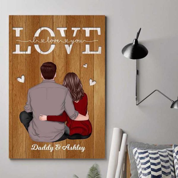 Back View Couple Sitting Love Text Personalized Vertical Poster Fashion