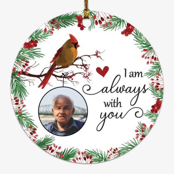 Always With You Holly Branch Cardinal Personalized Photo Circle Ornament Hot on Sale - Image 4