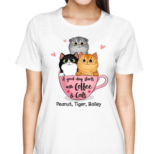 A Good Day Starts With Coffee And Cats Personalized Shirt Online Sale - Image 2