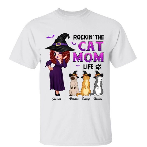 Halloween Cat Mom Pretty Witch & Standing Cat Personalized Shirt on Sale