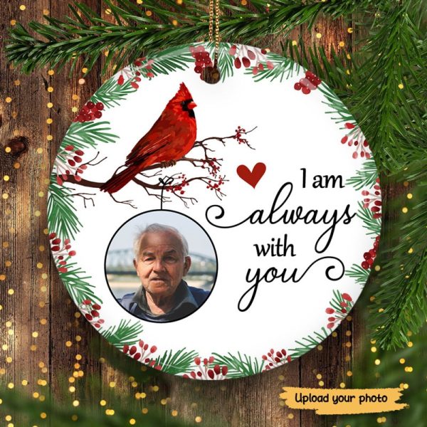 Always With You Holly Branch Cardinal Personalized Photo Circle Ornament Hot on Sale - Image 2