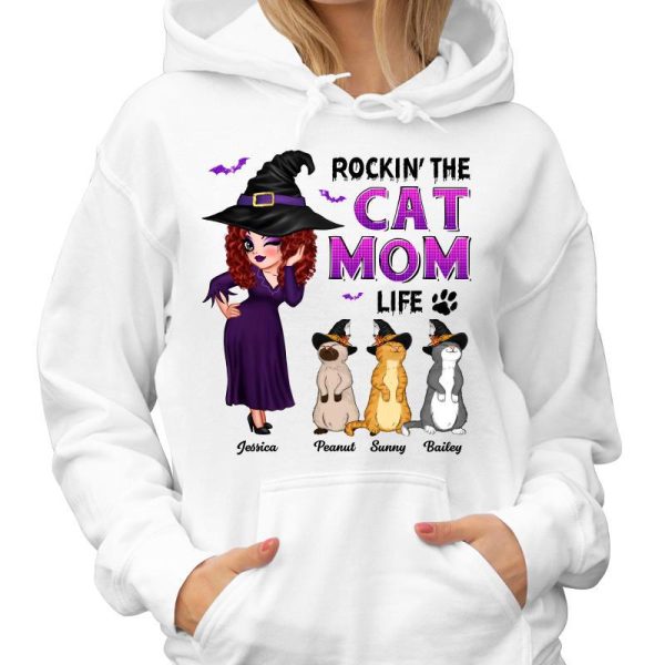 Halloween Cat Mom Pretty Witch & Standing Cat Personalized Shirt on Sale - Image 4