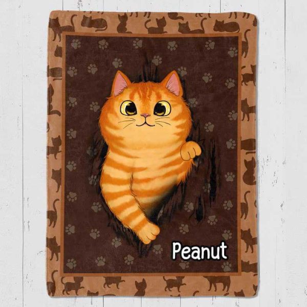 Fluffy Cat Tearing Gift for Cat Lover Personalized Fleece Blanket Hot on Sale - Image 2