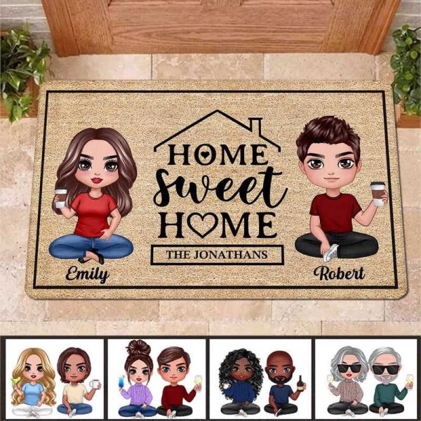 Home Sweet Home House Doll Couple Personalized Doormat Fashion