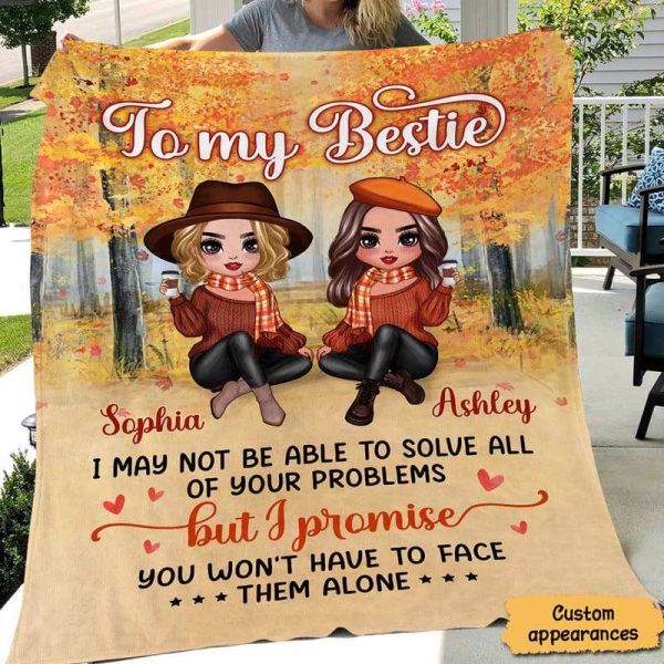 Doll Best Friends To My Bestie Sitting Fall Season Personalized Fleece Blanket Hot on Sale