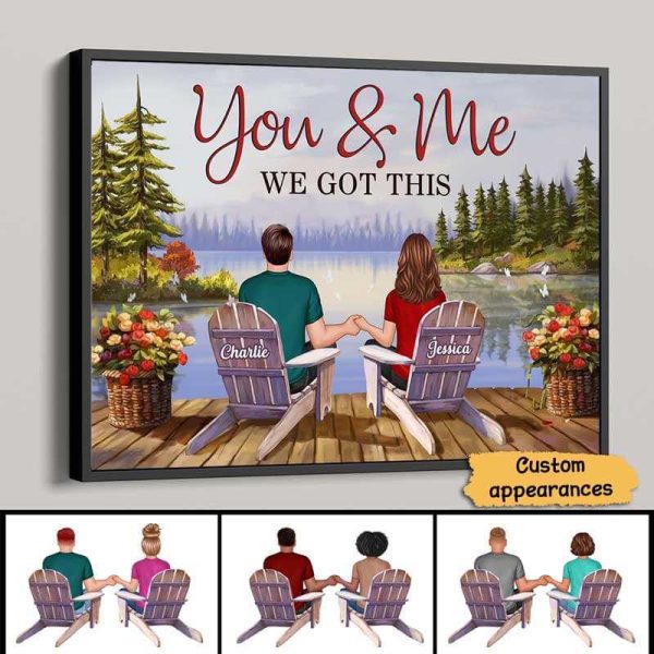 Back View Couple Sitting Lake View Landscape Personalized Horizontal Poster Discount