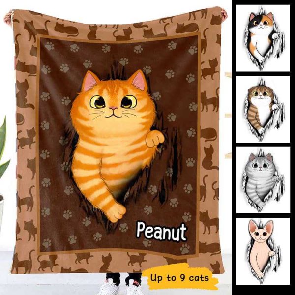 Fluffy Cat Tearing Gift for Cat Lover Personalized Fleece Blanket Hot on Sale