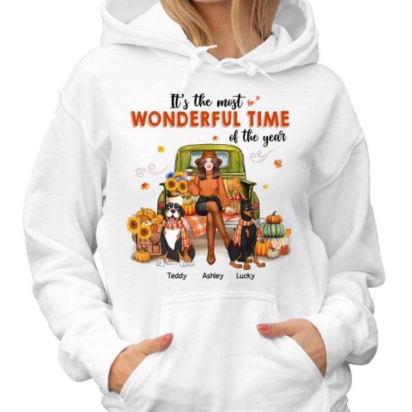 Fall Season Girl Sitting On Car With Dogs Personalized Shirt For Cheap - Image 4