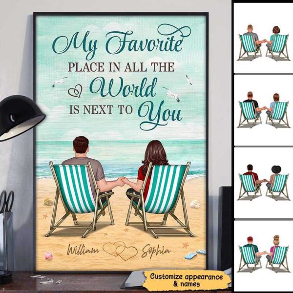 Couple Back View On The Beach Personalized Vertical Poster For Sale