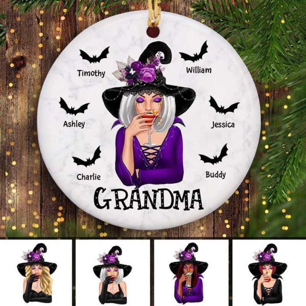 Halloween Witch Mom Grandma Personalized Circle Ornament on Sale