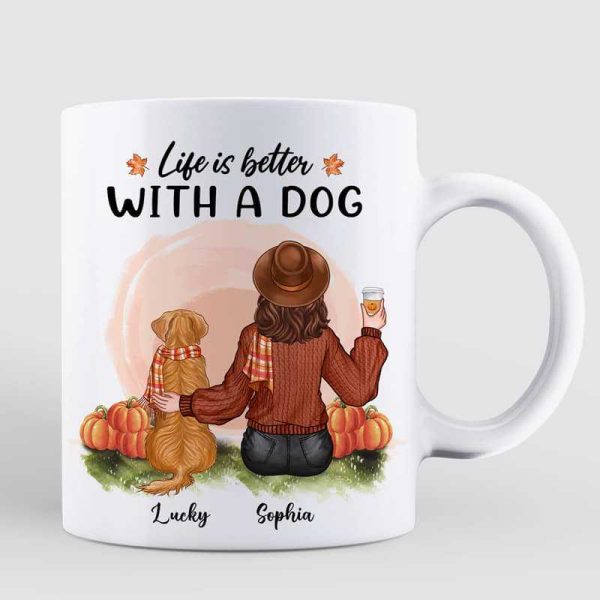Girl And Dog Sitting In Pumpkin Patch Fall Season Personalized Mug Online now - Image 2