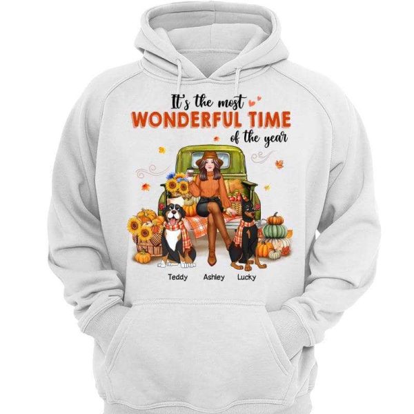 Fall Season Girl Sitting On Car With Dogs Personalized Shirt For Cheap - Image 3