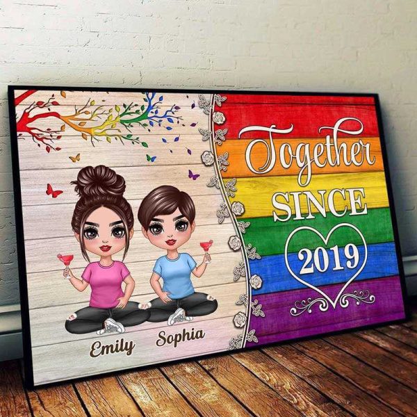 Half Texture LGBT Couple Doll Styles Personalized Horizontal Poster Cheap