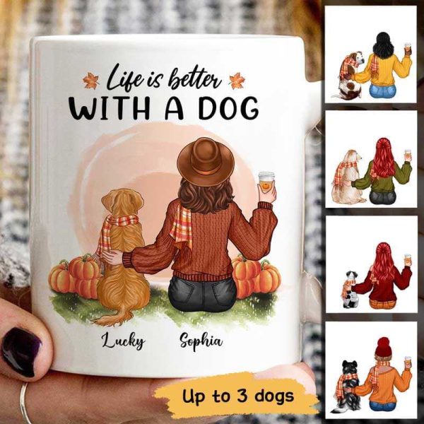 Girl And Dog Sitting In Pumpkin Patch Fall Season Personalized Mug Online now